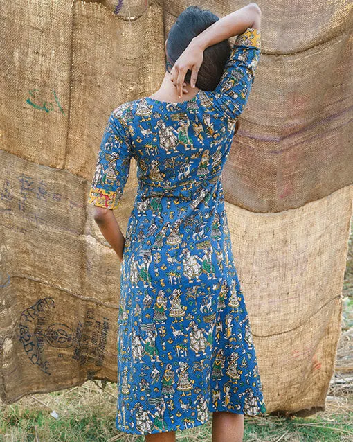 Kalamkari Shirt Dress Blue