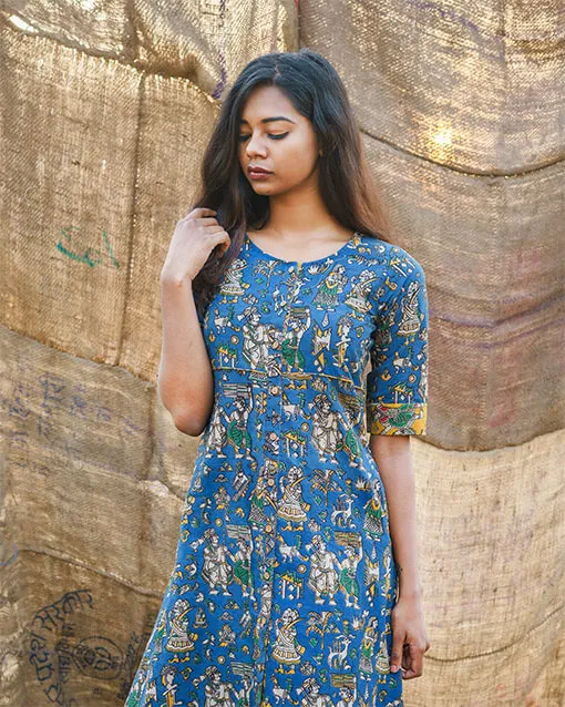 Kalamkari Shirt Dress Blue