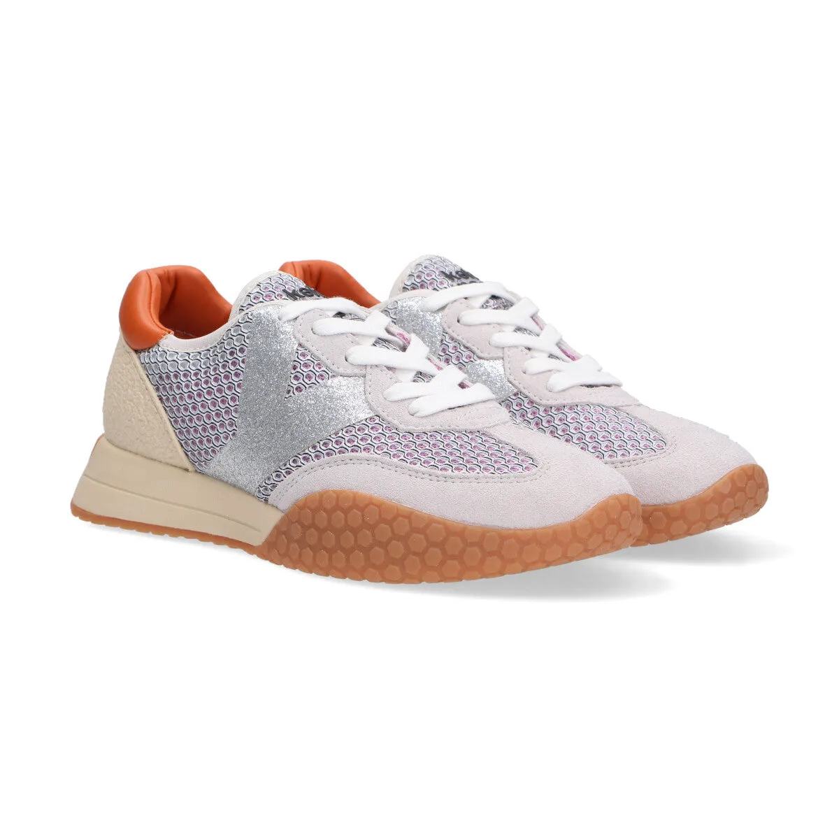 Keh-noo sneaker camoscio rete grigio argento rosa