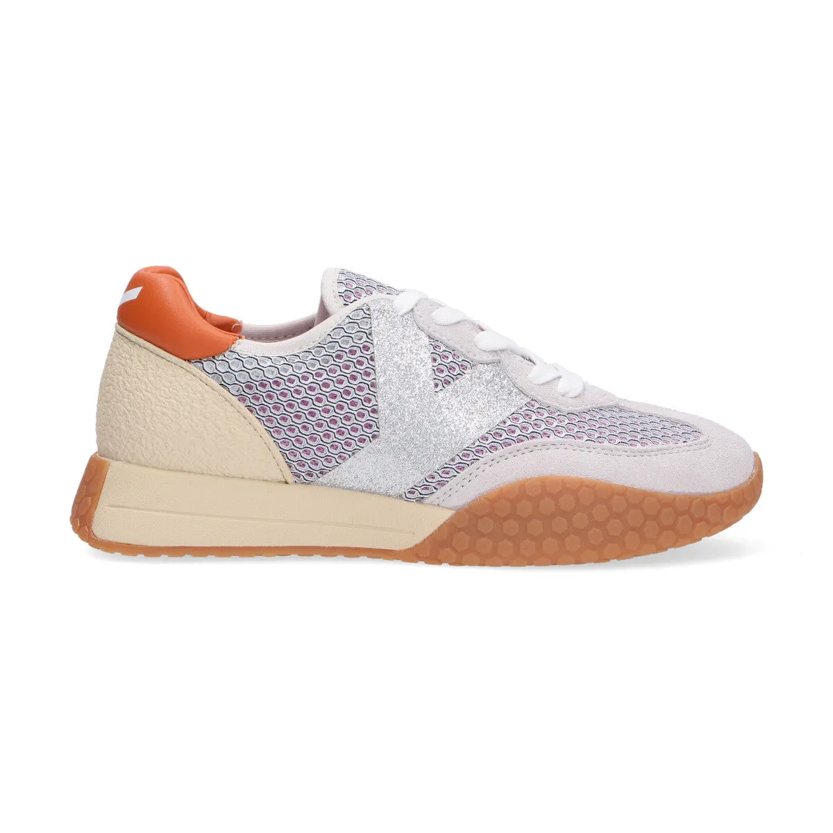 Keh-noo sneaker camoscio rete grigio argento rosa