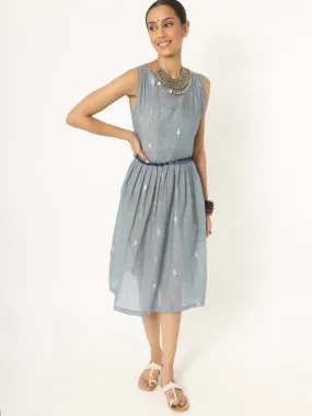 Light Grey Handloom Jamdani Pleated Dress