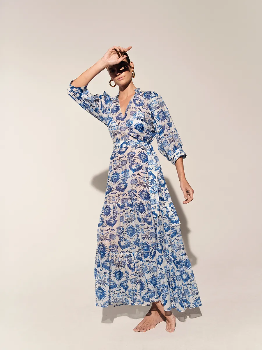 Lourdes Voile Maxi Coverup - Electra Blue