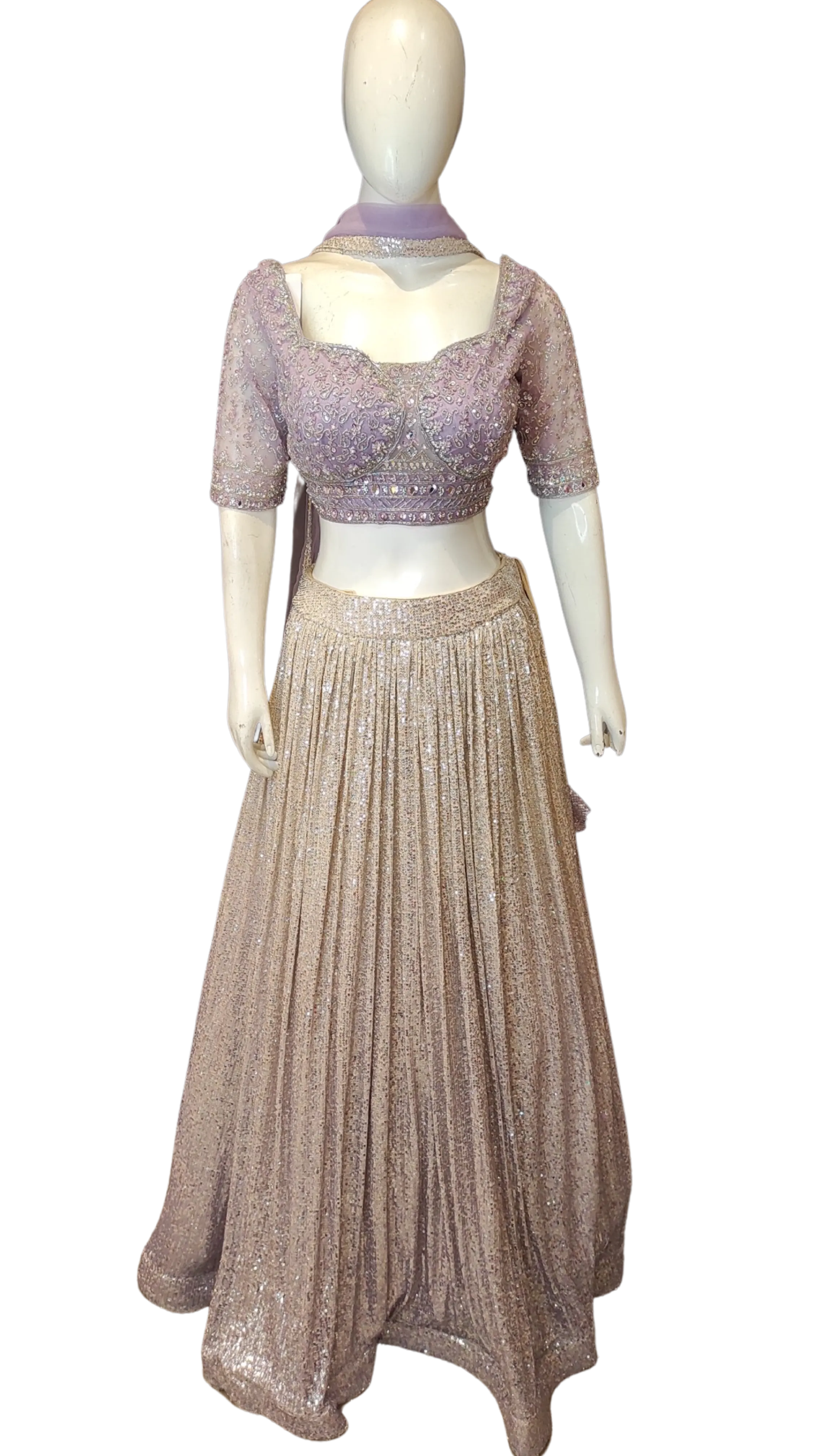 Lycra Lehenga Choli with Sippi Work,Cutdana,Mirror and Zarkon Work and Net Dupatta