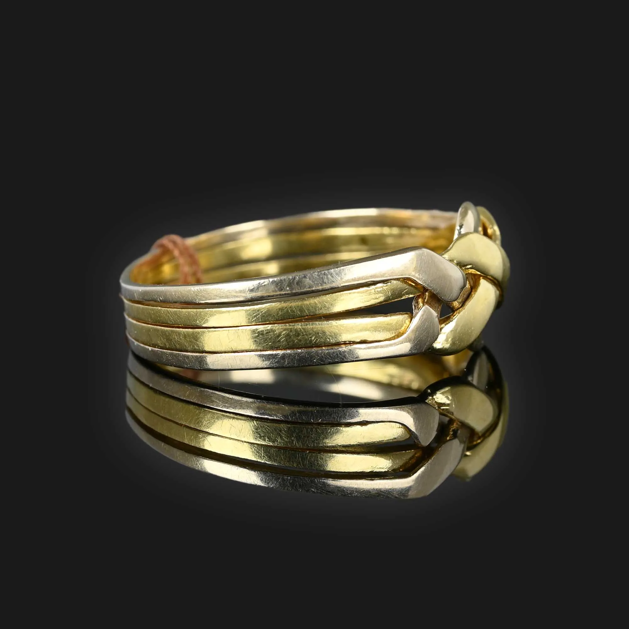 Mens Two Tone 18K Gold Puzzle Ring, Interlocking Bands