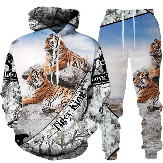 New Animal 3D Tiger Printed Hoodie   Pants Suit Cool Men/Women 2 Pcs Sportwear Tracksuit Set Autumn And Winter Men&#39;s Clothing