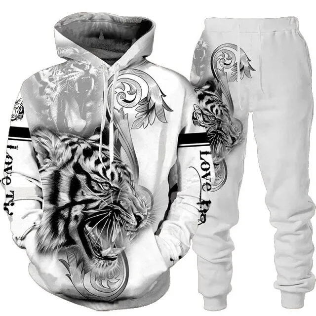 New Animal 3D Tiger Printed Hoodie   Pants Suit Cool Men/Women 2 Pcs Sportwear Tracksuit Set Autumn And Winter Men&#39;s Clothing