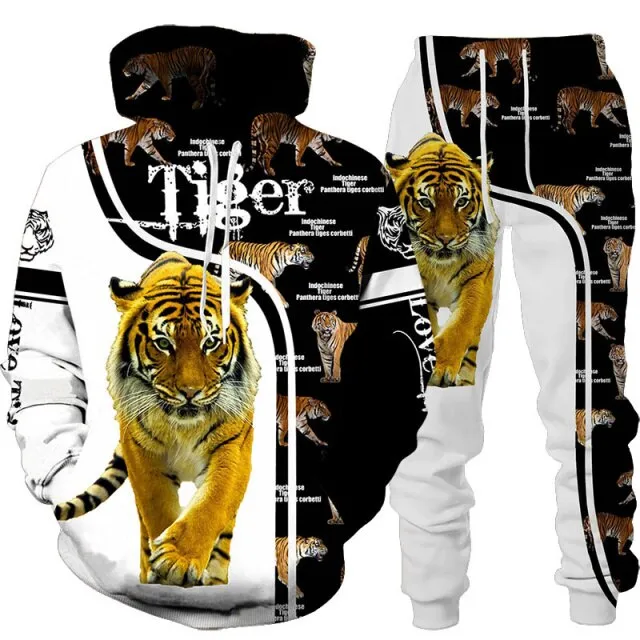 New Animal 3D Tiger Printed Hoodie   Pants Suit Cool Men/Women 2 Pcs Sportwear Tracksuit Set Autumn And Winter Men&#39;s Clothing