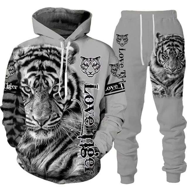 New Animal 3D Tiger Printed Hoodie   Pants Suit Cool Men/Women 2 Pcs Sportwear Tracksuit Set Autumn And Winter Men&#39;s Clothing