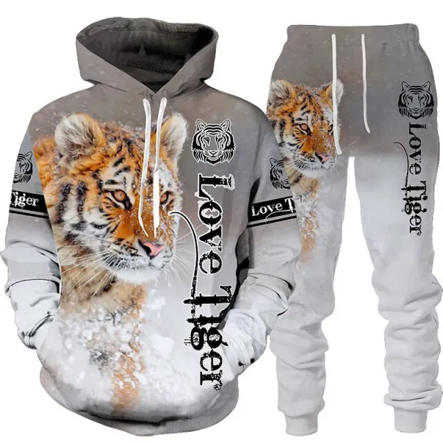 New Animal 3D Tiger Printed Hoodie   Pants Suit Cool Men/Women 2 Pcs Sportwear Tracksuit Set Autumn And Winter Men&#39;s Clothing