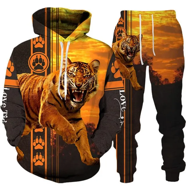 New Animal 3D Tiger Printed Hoodie   Pants Suit Cool Men/Women 2 Pcs Sportwear Tracksuit Set Autumn And Winter Men&#39;s Clothing