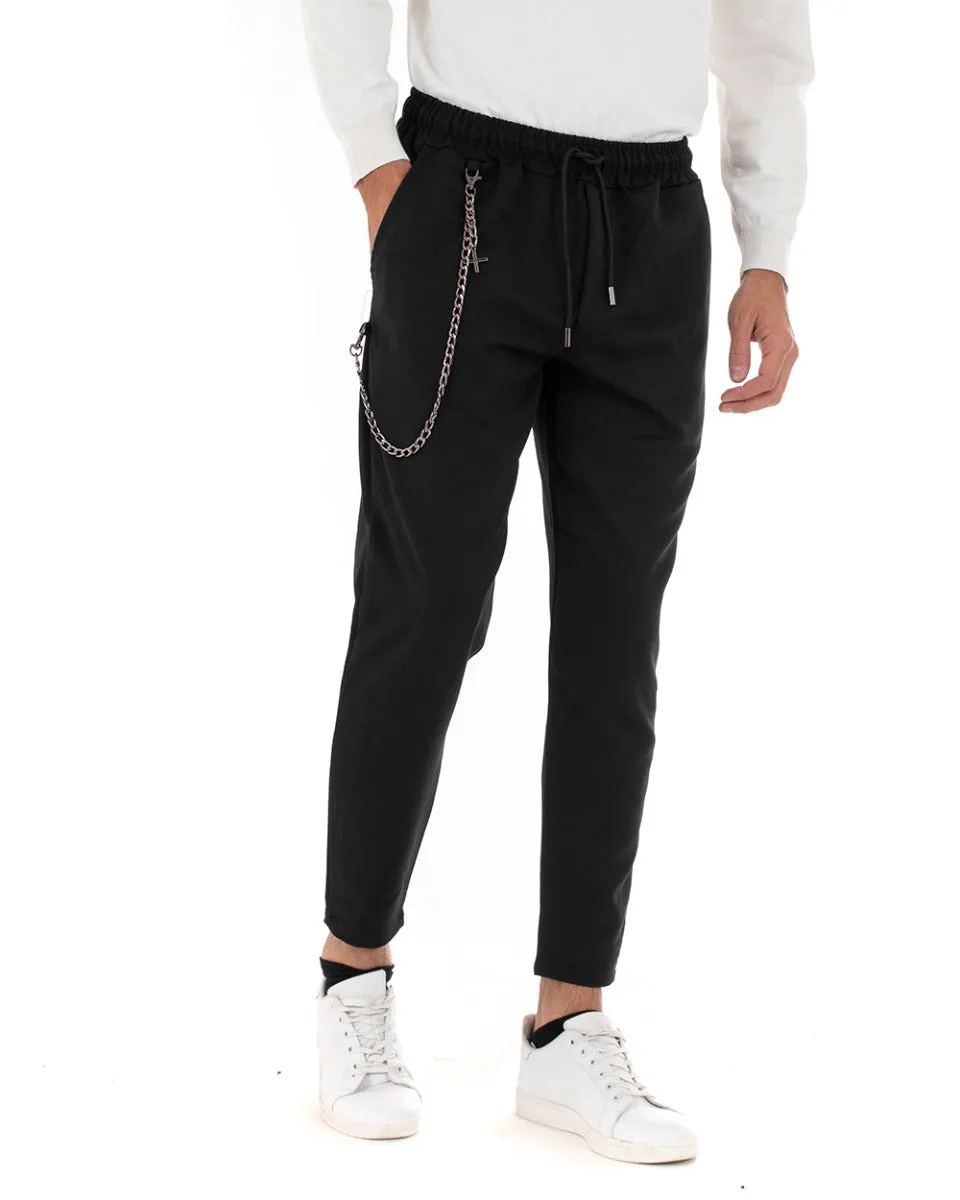 Pantaloni Uomo Pantalaccio Viscosa Casual Comodo Tinta Unita Nero GIOSAL-P5047A