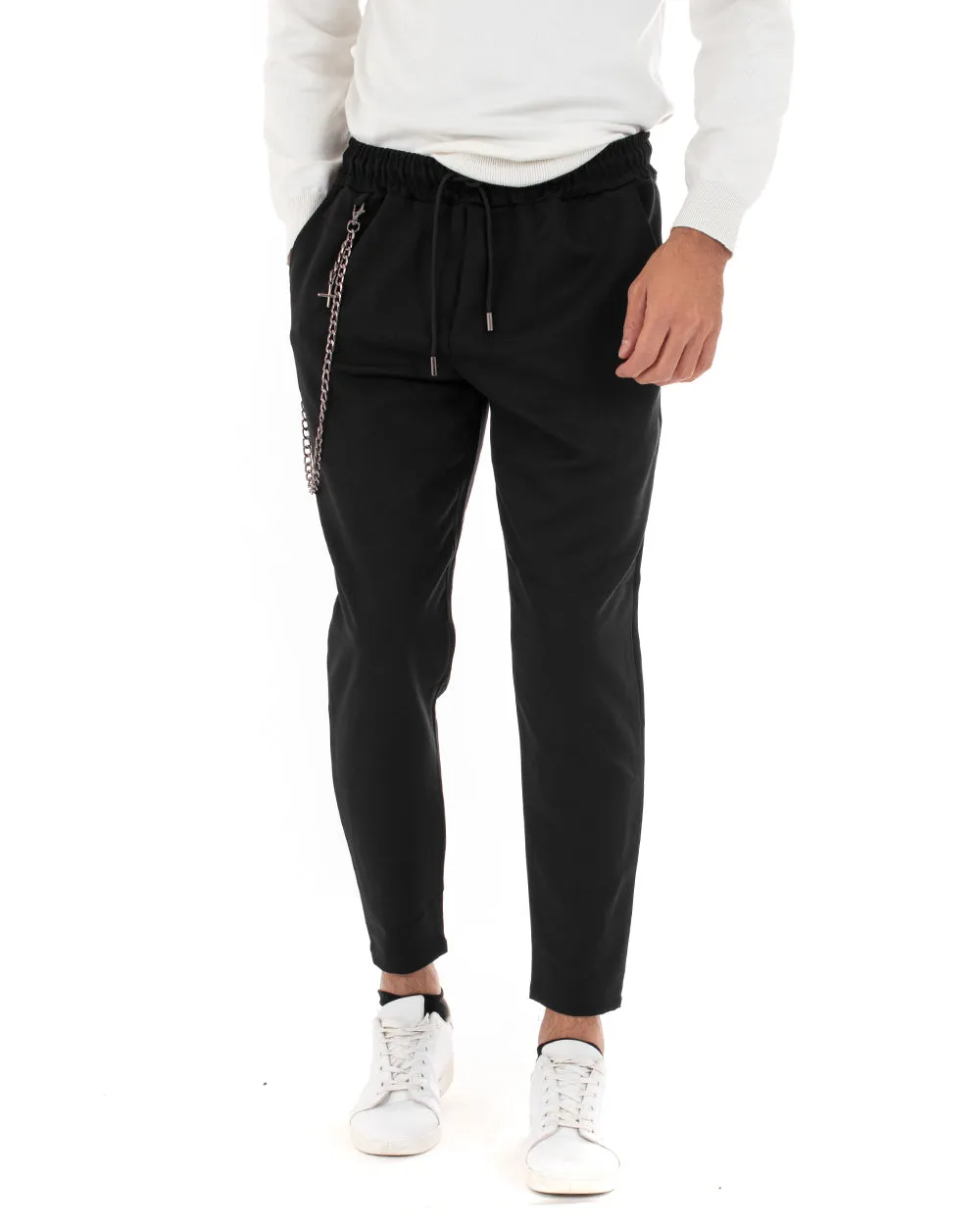 Pantaloni Uomo Pantalaccio Viscosa Casual Comodo Tinta Unita Nero GIOSAL-P5047A