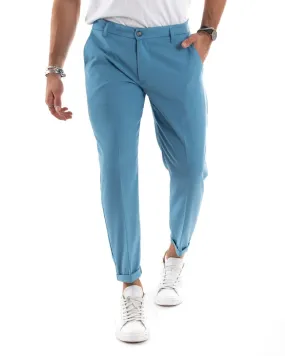 Pantaloni Uomo Tasca America Lungo Classico Casual Tinta Unita Azzurro GIOSAL-P5903A