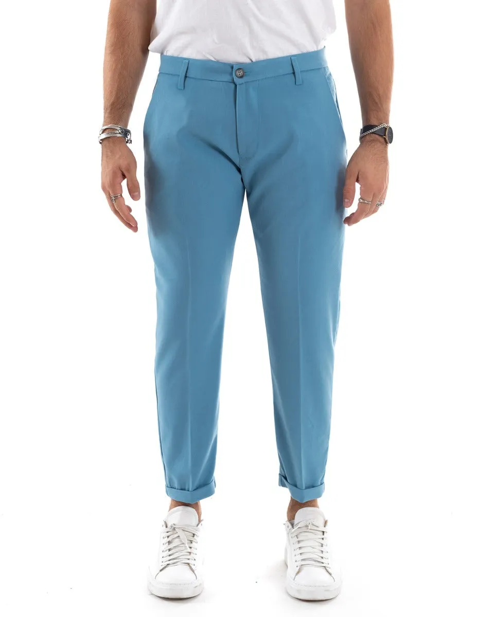 Pantaloni Uomo Tasca America Lungo Classico Casual Tinta Unita Azzurro GIOSAL-P5903A