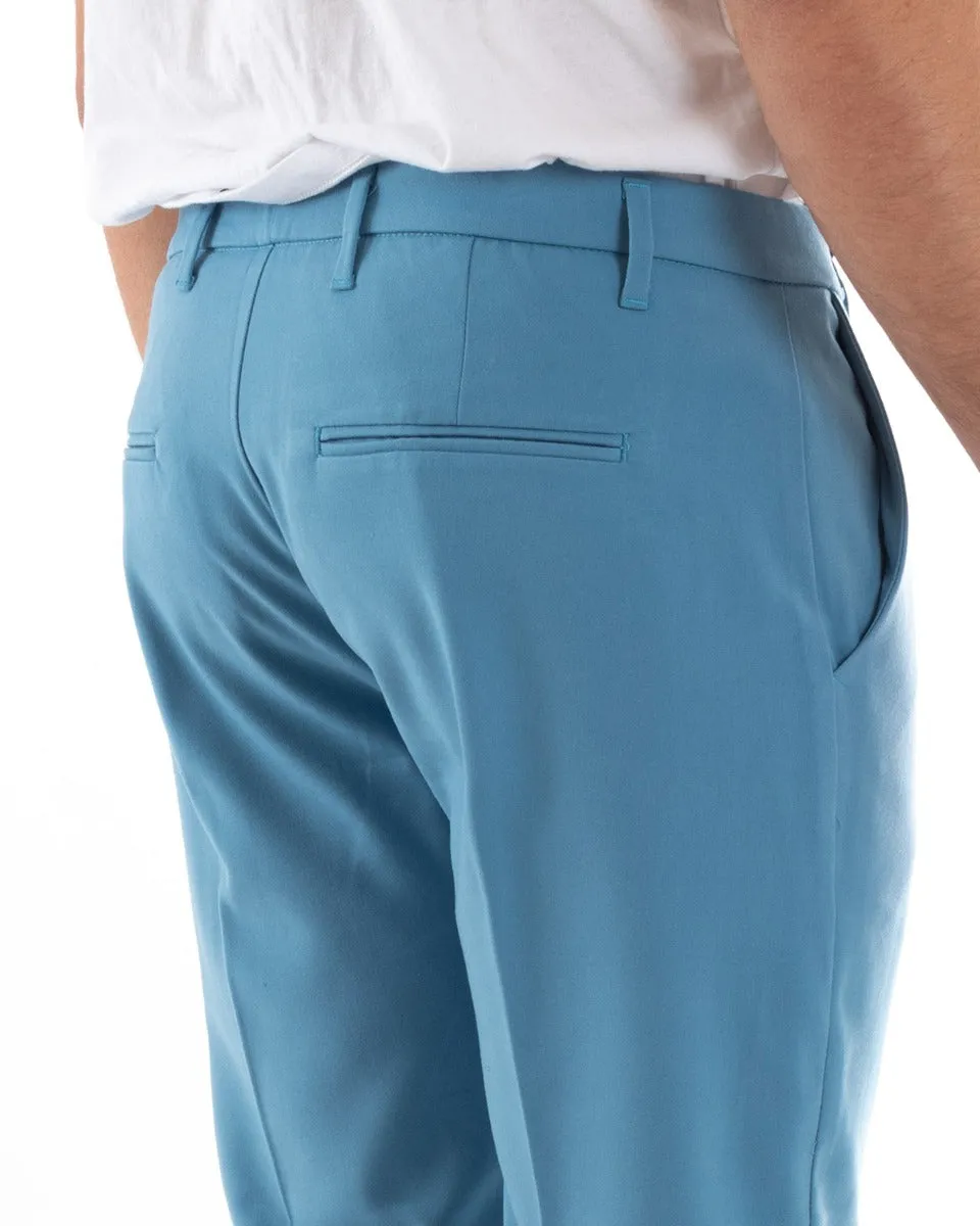 Pantaloni Uomo Tasca America Lungo Classico Casual Tinta Unita Azzurro GIOSAL-P5903A