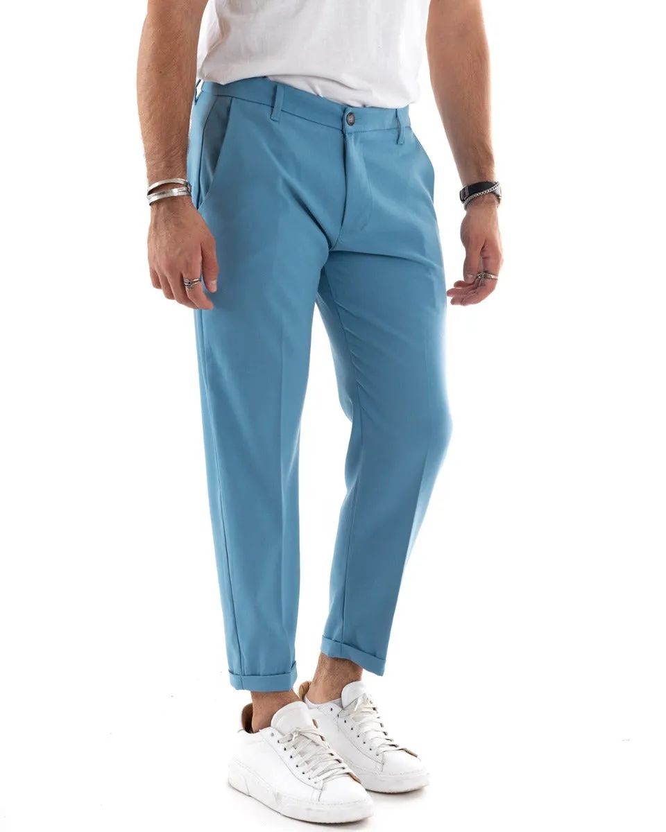 Pantaloni Uomo Tasca America Lungo Classico Casual Tinta Unita Azzurro GIOSAL-P5903A