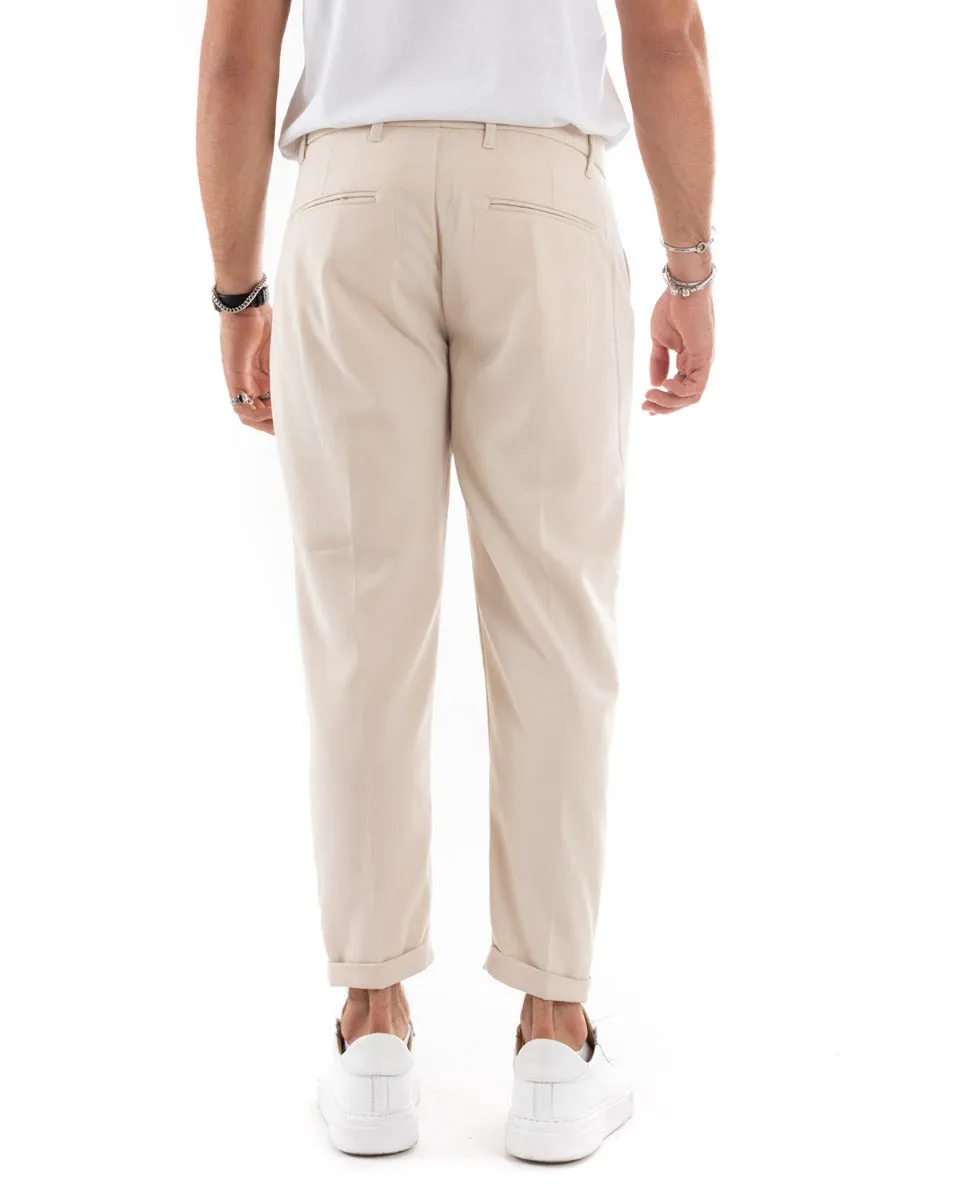 Pantaloni Uomo Tasca America Lungo Classico Casual Tinta Unita Beige GIOSAL-P5900A