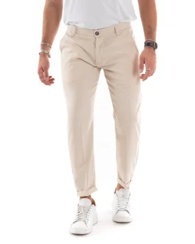 Pantaloni Uomo Tasca America Lungo Classico Casual Tinta Unita Beige GIOSAL-P5900A