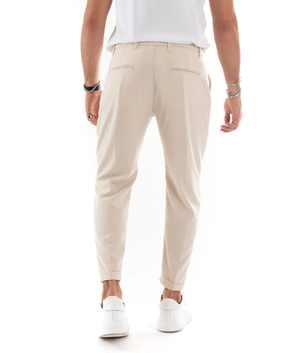 Pantaloni Uomo Tasca America Lungo Classico Casual Tinta Unita Beige GIOSAL-P5900A