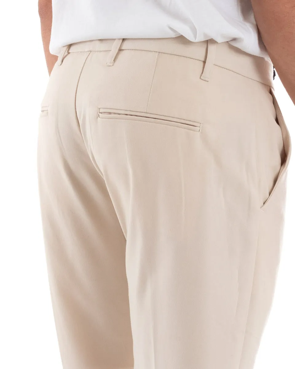 Pantaloni Uomo Tasca America Lungo Classico Casual Tinta Unita Beige GIOSAL-P5900A