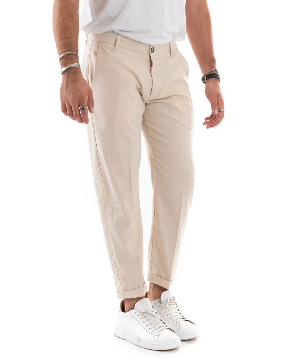 Pantaloni Uomo Tasca America Lungo Classico Casual Tinta Unita Beige GIOSAL-P5900A