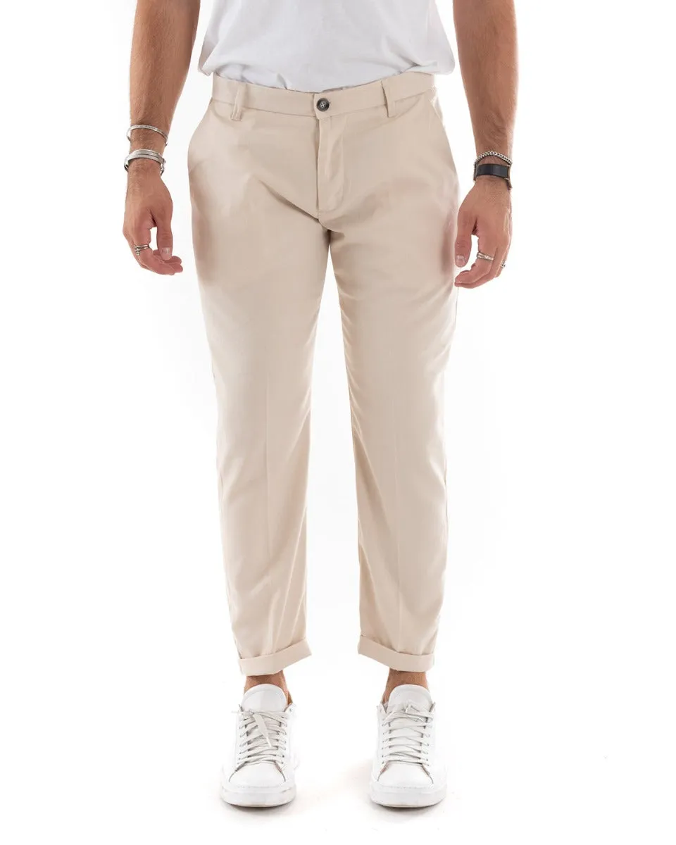 Pantaloni Uomo Tasca America Lungo Classico Casual Tinta Unita Beige GIOSAL-P5900A