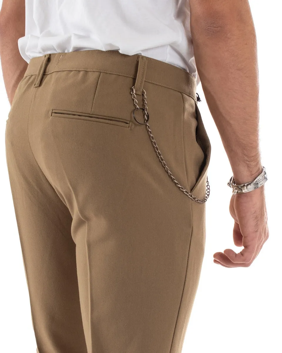 Pantaloni Uomo Tasca America Viscosa Camel Capri Casual Classico Pinces GIOSAL-P5569A