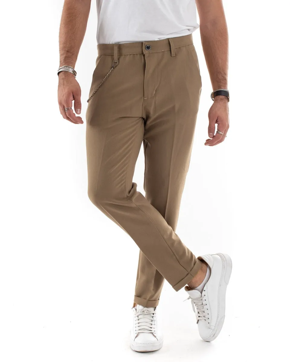 Pantaloni Uomo Tasca America Viscosa Camel Capri Casual Classico Pinces GIOSAL-P5569A