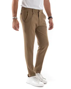 Pantaloni Uomo Tasca America Viscosa Camel Capri Casual Classico Pinces GIOSAL-P5569A