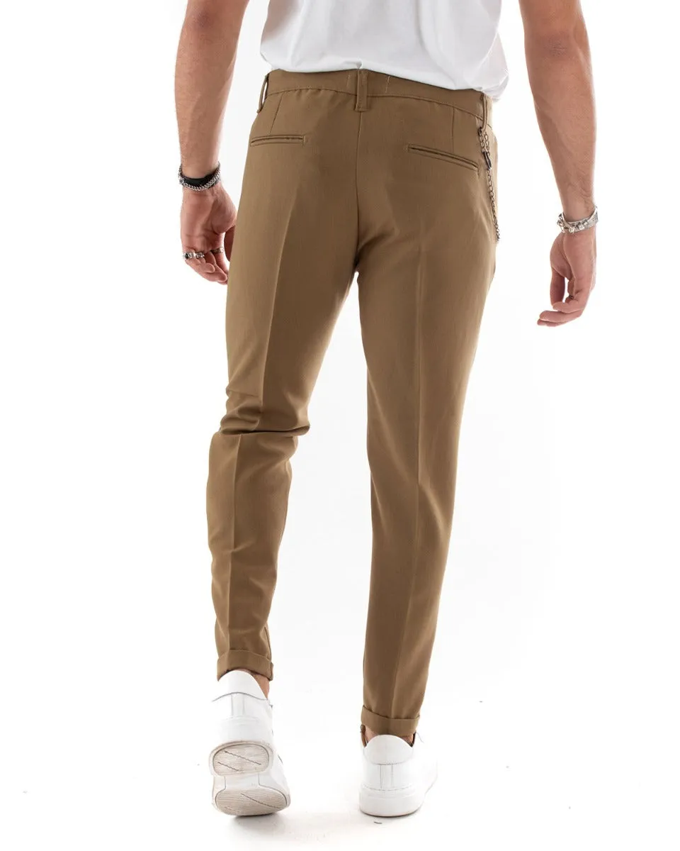 Pantaloni Uomo Tasca America Viscosa Camel Capri Casual Classico Pinces GIOSAL-P5569A