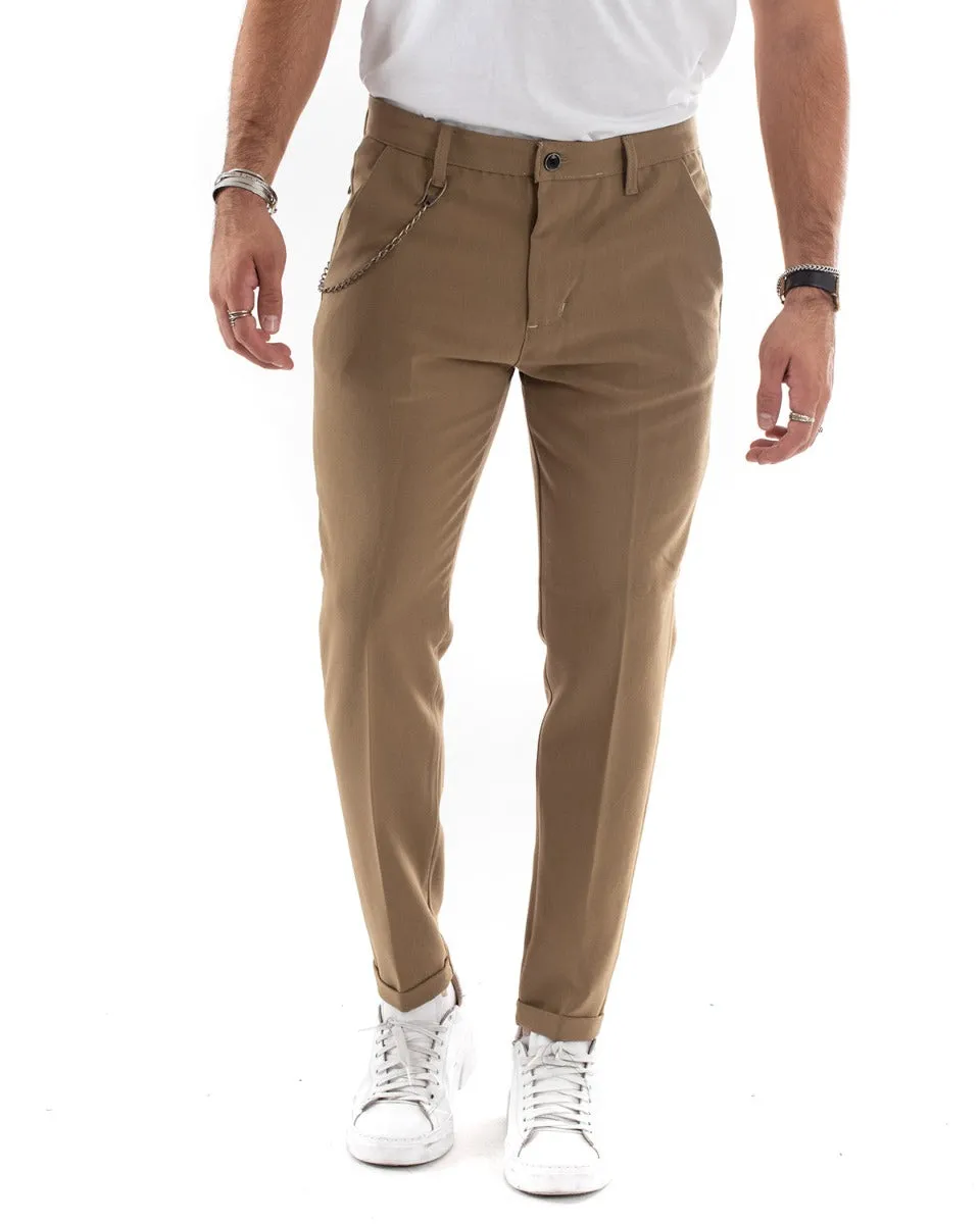 Pantaloni Uomo Tasca America Viscosa Camel Capri Casual Classico Pinces GIOSAL-P5569A