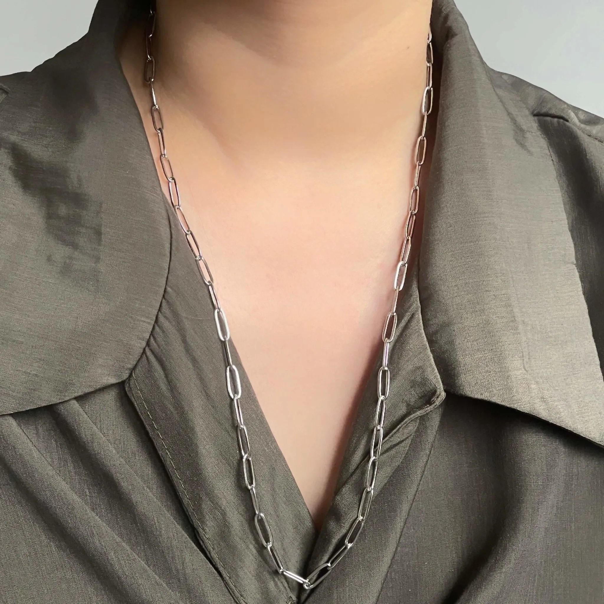 Paperclip Chain Necklace Silver