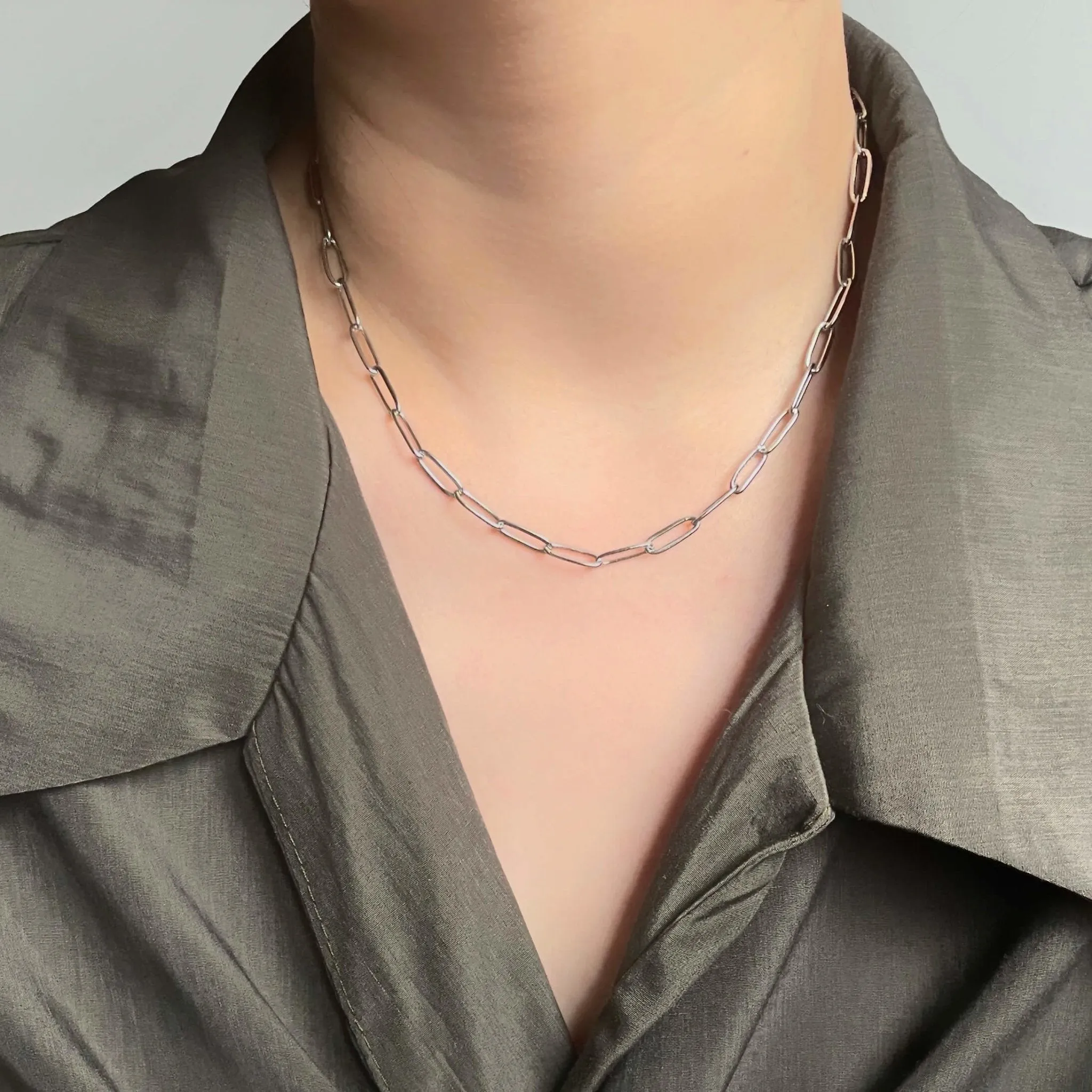 Paperclip Chain Necklace Silver