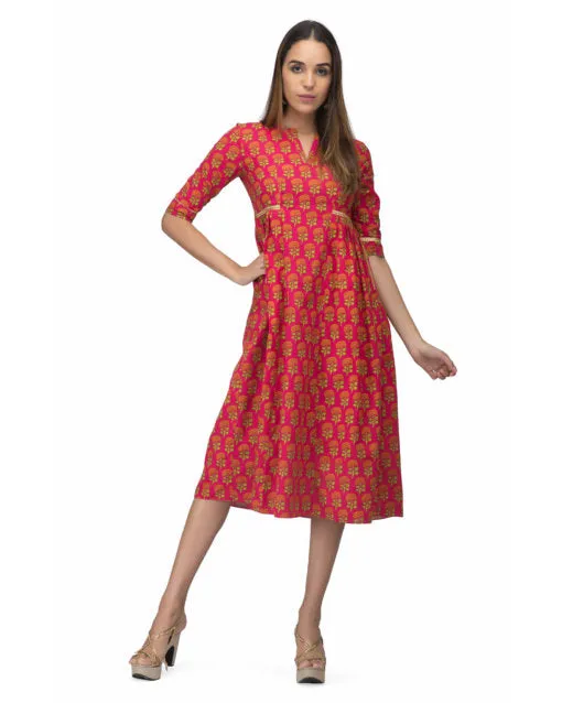 Pink Orange Side Pleat Kurta