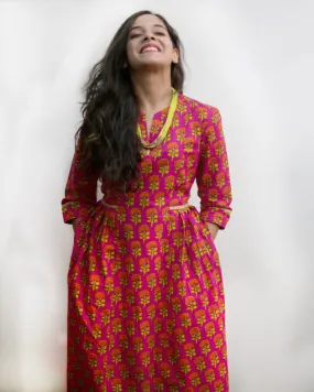 Pink Orange Side Pleat Kurta