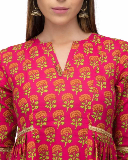 Pink Orange Side Pleat Kurta