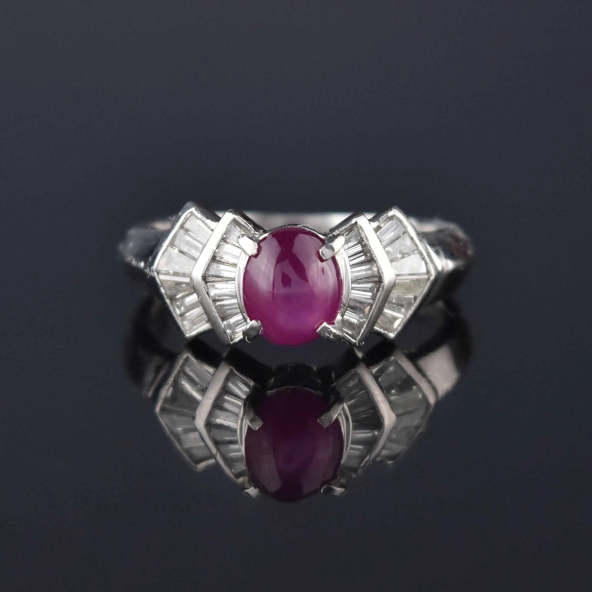 Platinum Baguette Diamond Ruby Star Sapphire Ring