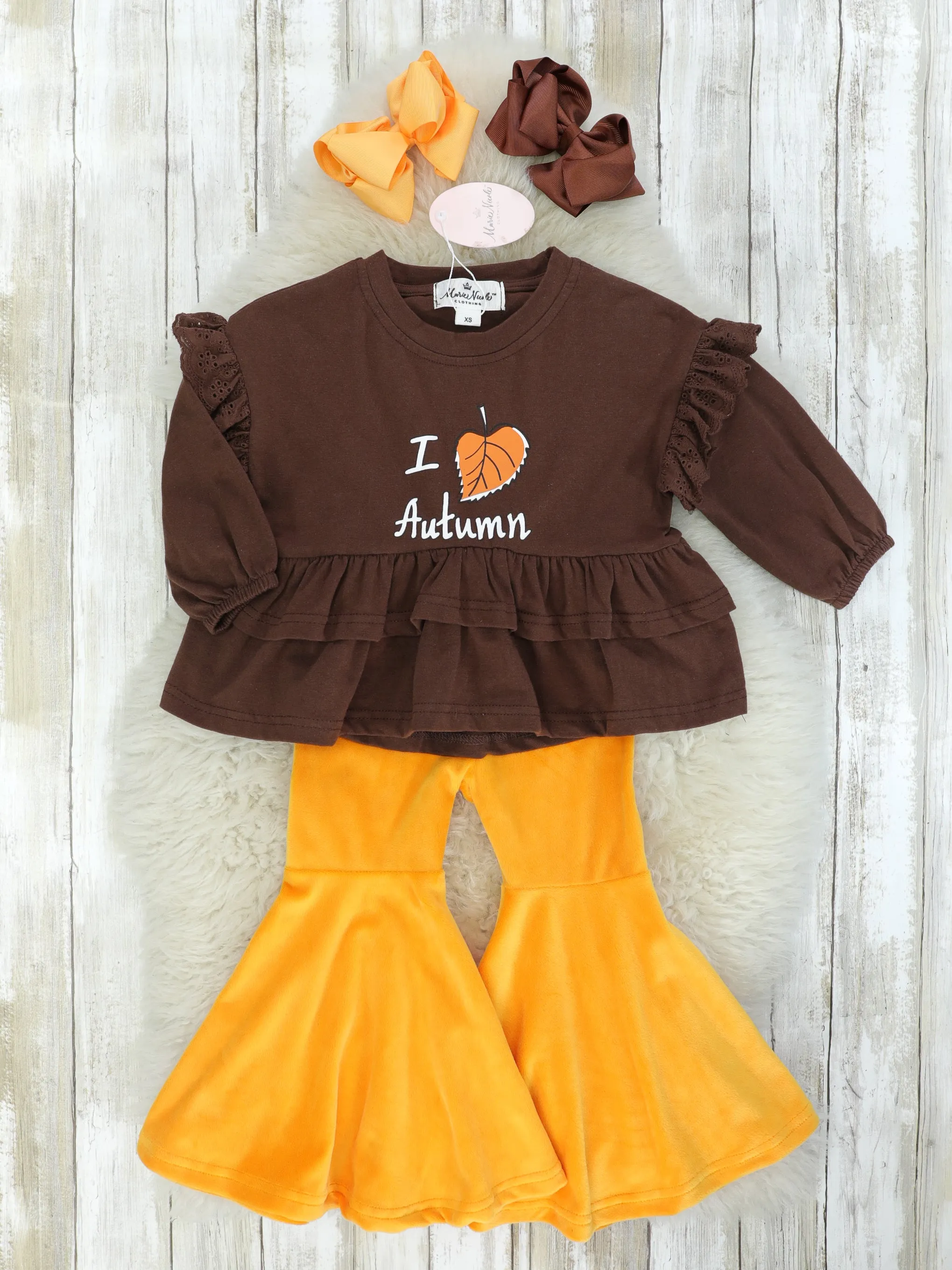 "I Love Autumn" Ruffle Top & Orange Velvet Bell Bottoms