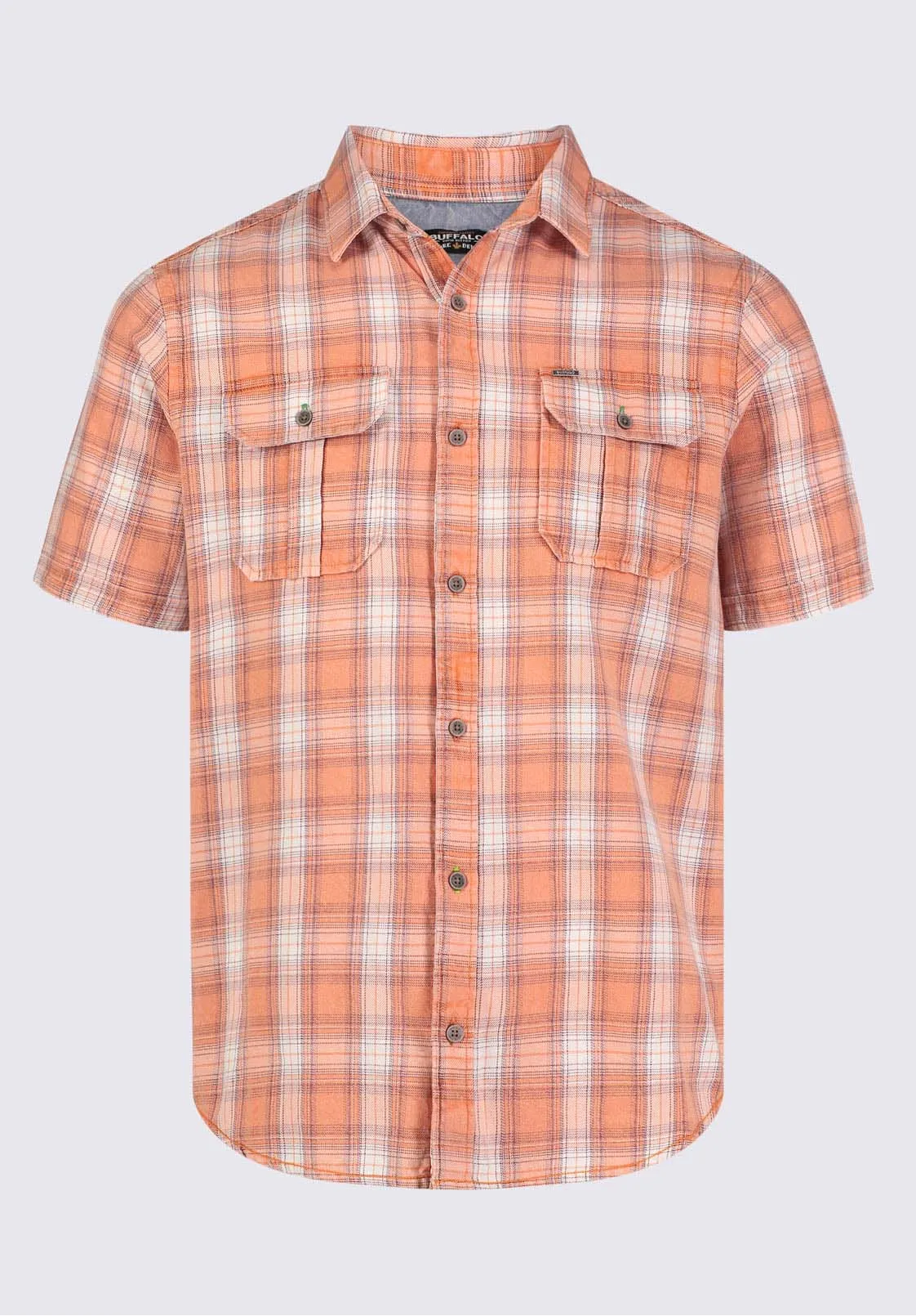 Sazid Men's Short Sleeve Plaid Shirt in Tangerine - BM24281