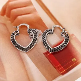 Silver Antique Retro Heart Shaped Silver Earrings