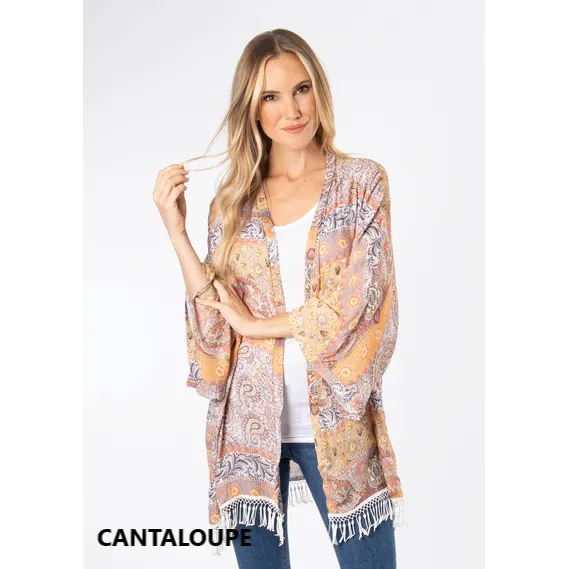 Simply Noelle Print Fringe Kimono