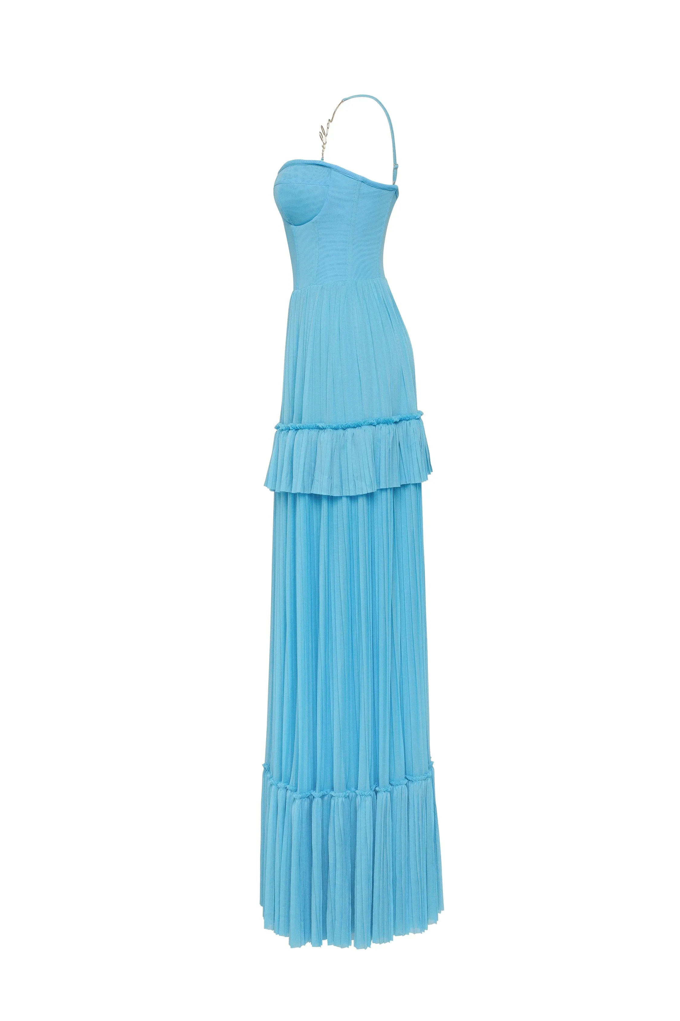 Sky-blue spaghetti strap pleated maxi dress, Garden of Eden