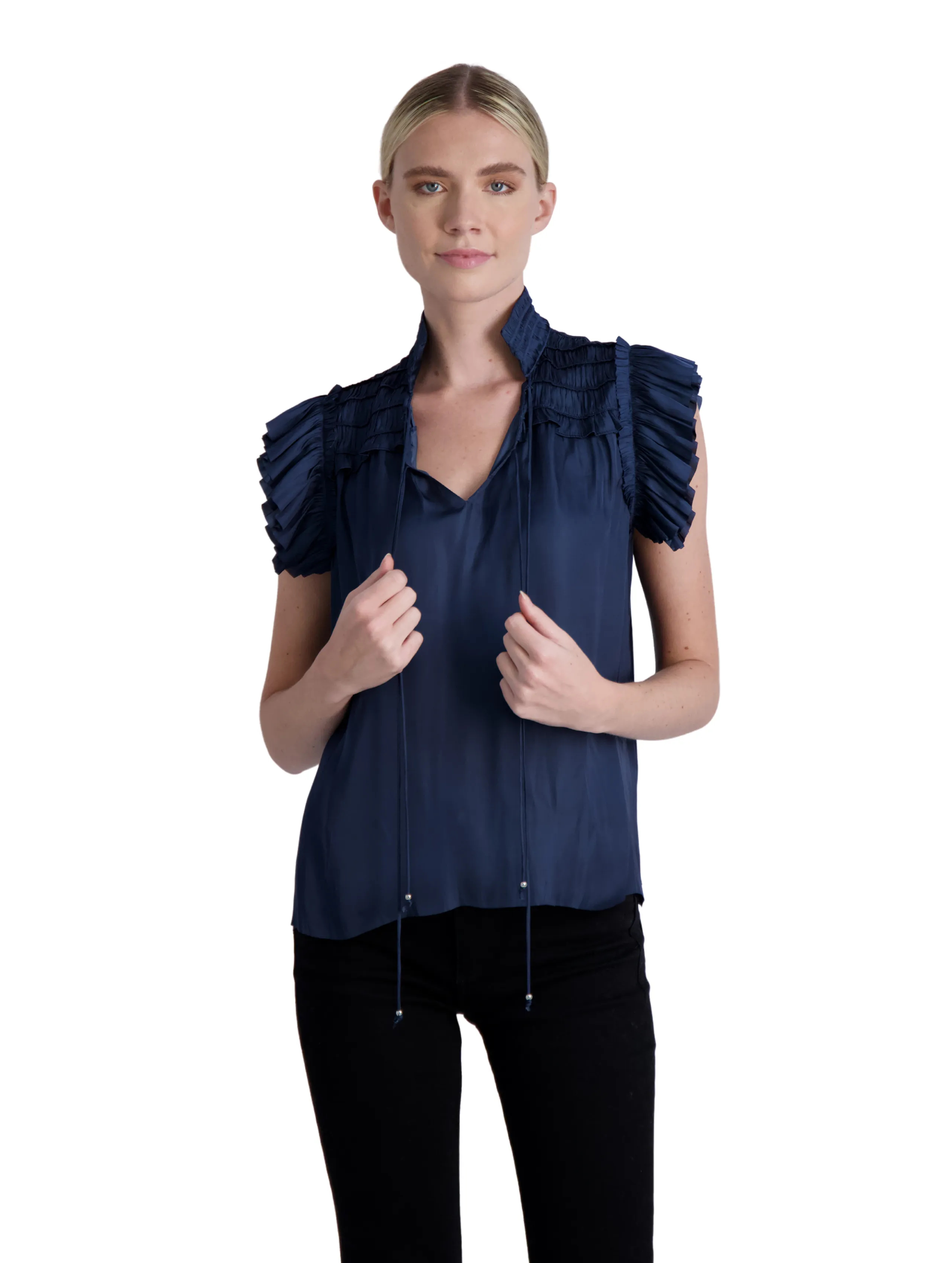 The Kent - Short Sleeve Satin Blouse- Final Sale