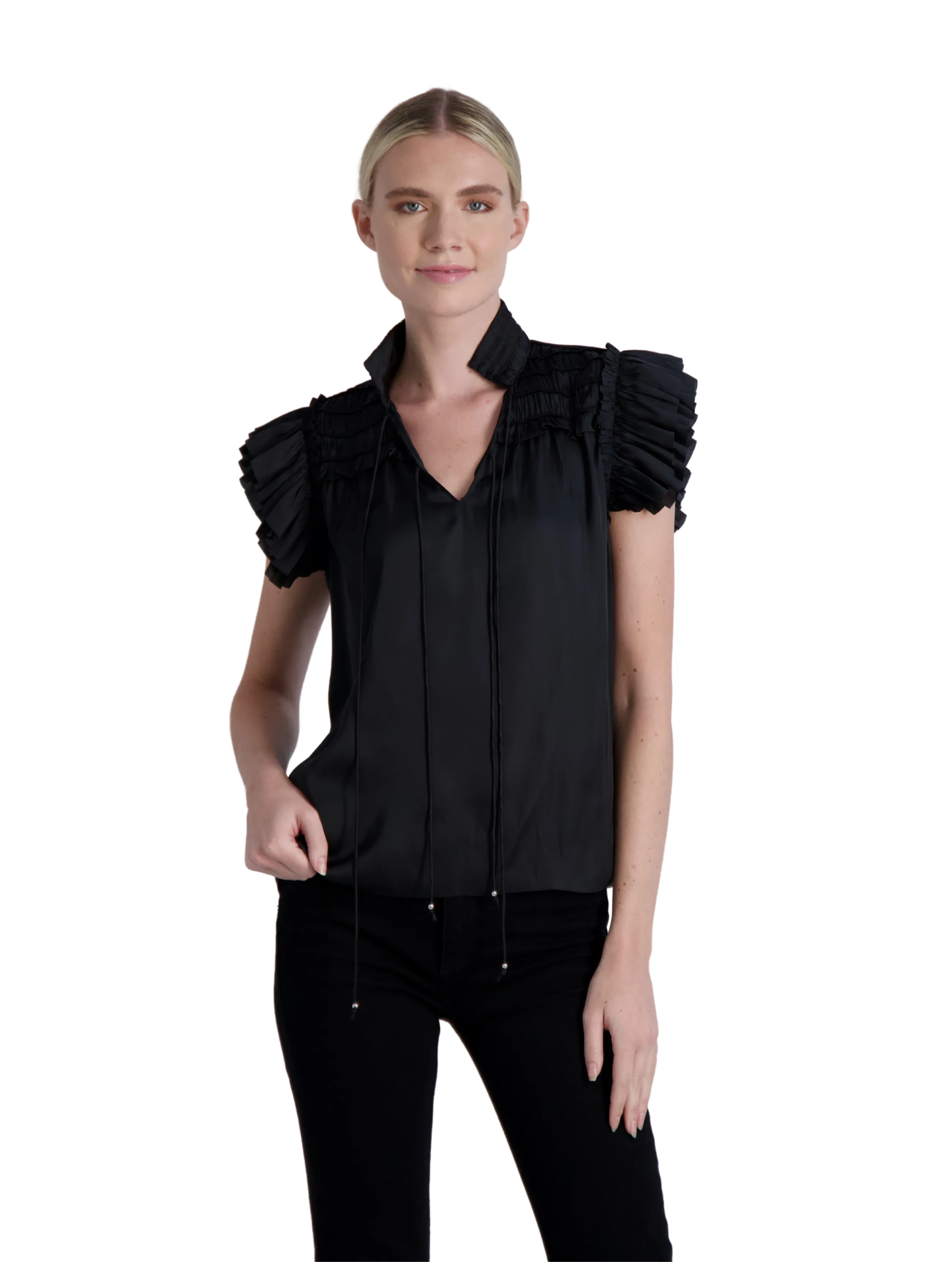 The Kent - Short Sleeve Satin Blouse- Final Sale