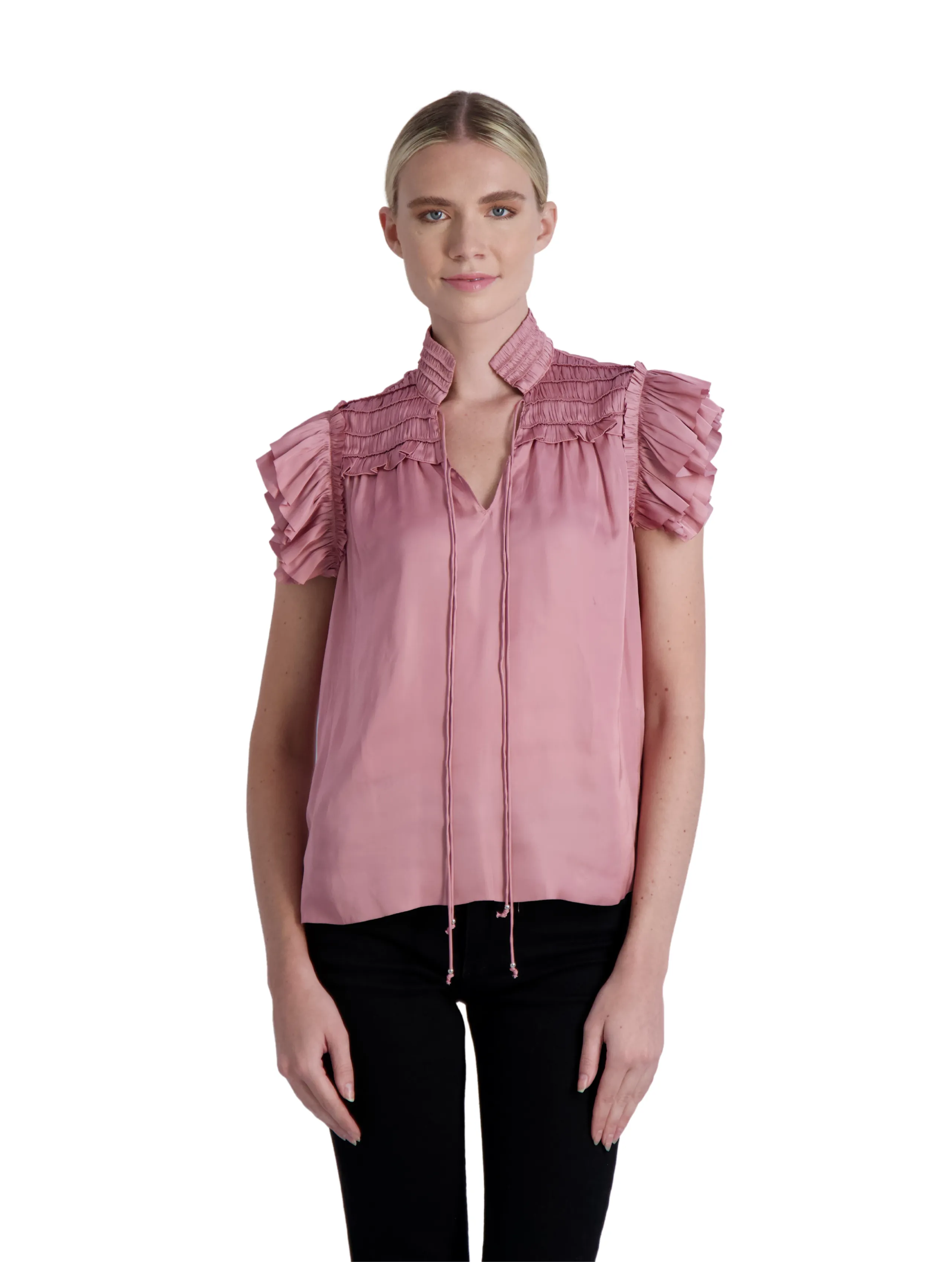 The Kent - Short Sleeve Satin Blouse- Final Sale