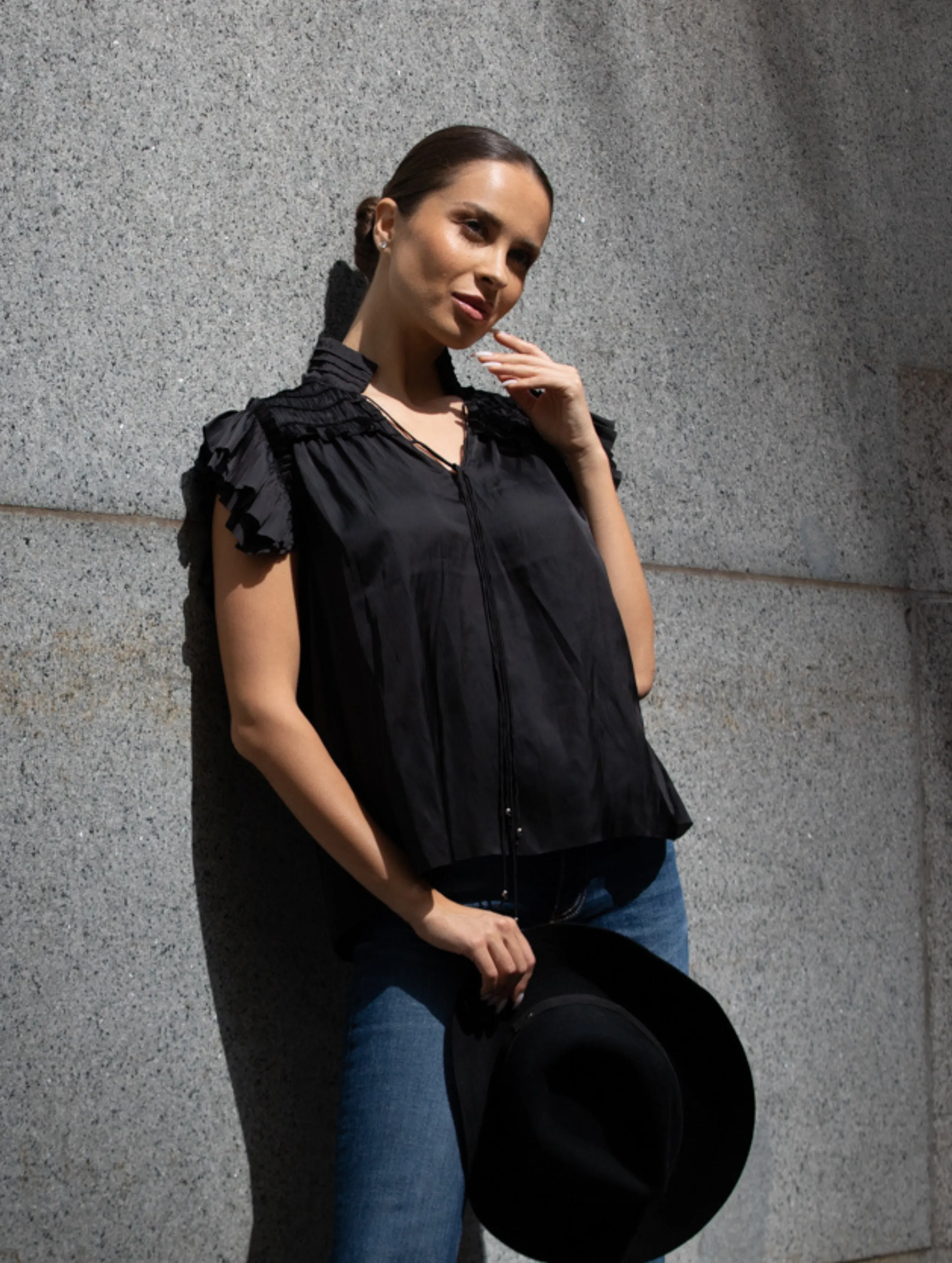 The Kent - Short Sleeve Satin Blouse- Final Sale