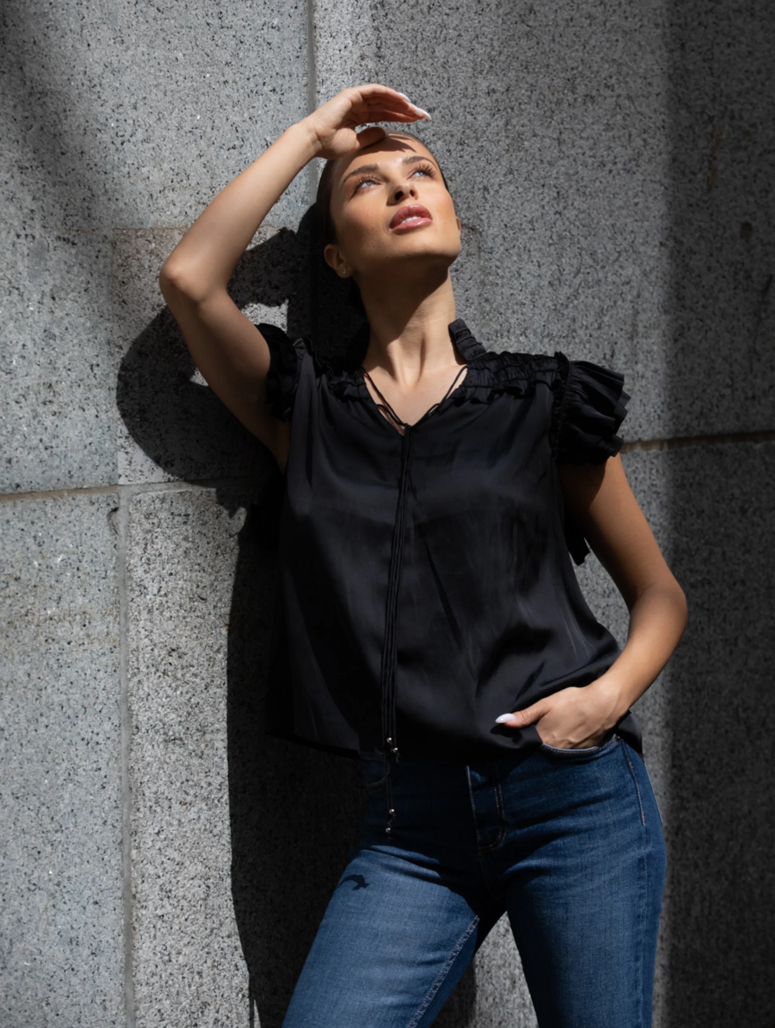 The Kent - Short Sleeve Satin Blouse- Final Sale