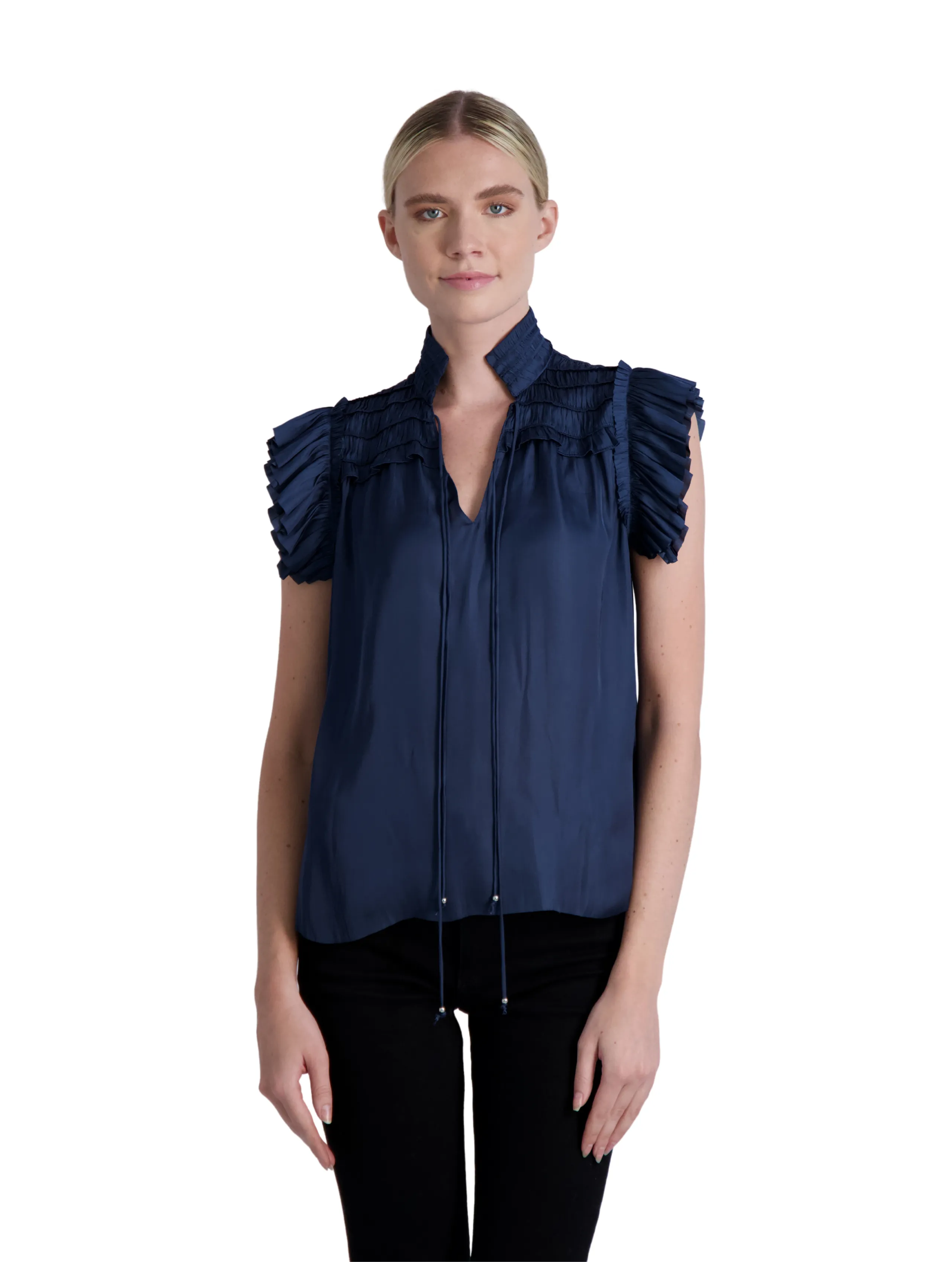 The Kent - Short Sleeve Satin Blouse- Final Sale