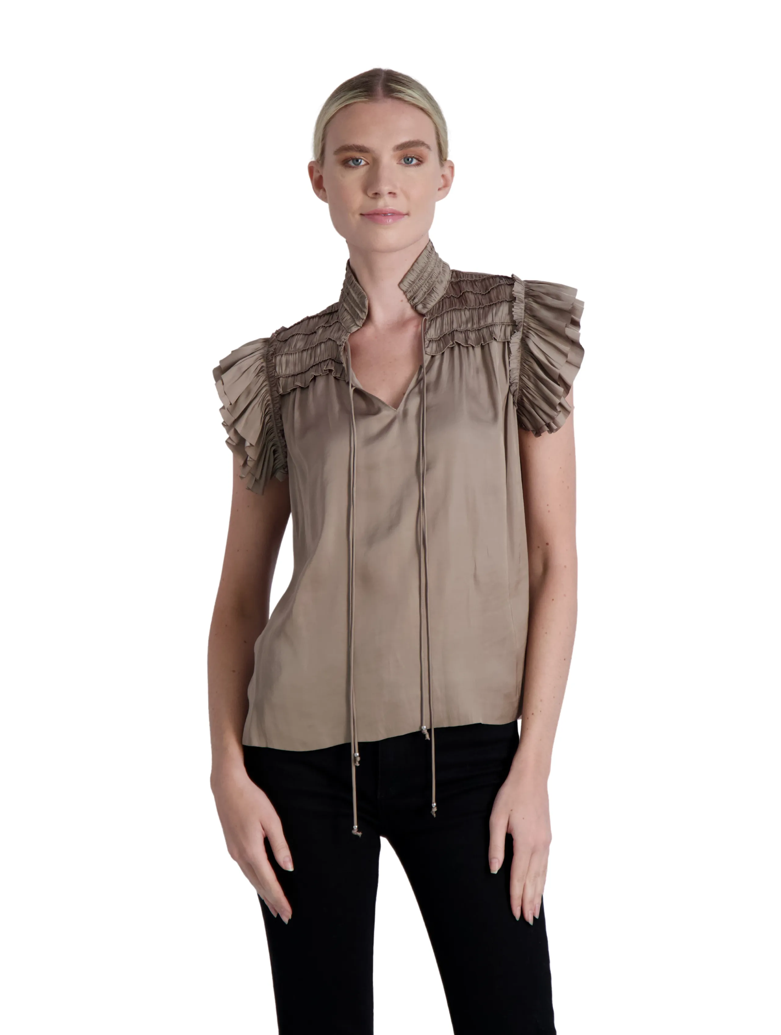 The Kent - Short Sleeve Satin Blouse- Final Sale