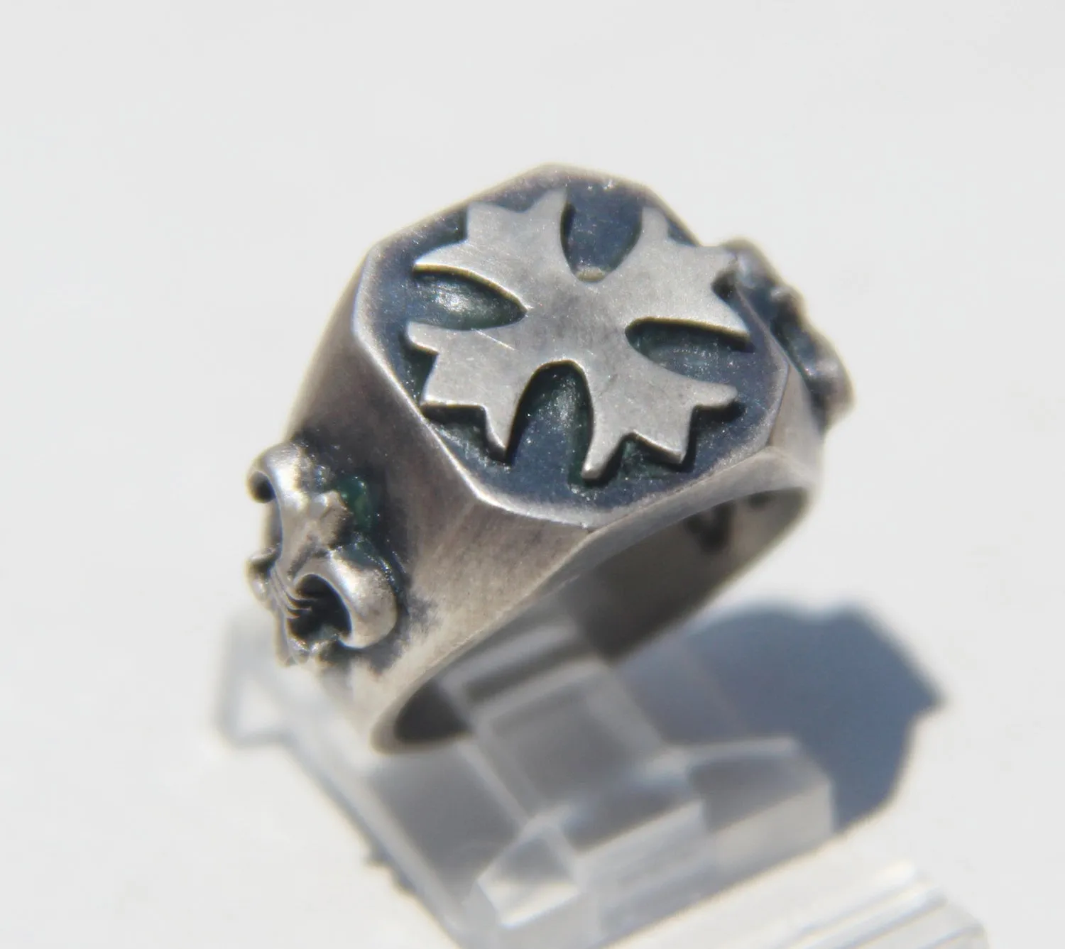 Until Death, Inc. Maltese Cross Signet Ring with Fleur De Lis Accents. Solid 925 Sterling Silver.